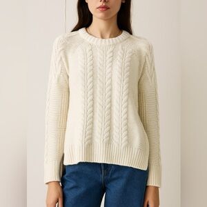 Skull Cashmere Cable Knit Sweater Cream Alpaca Wool XS Quiet Luxury Fisherman